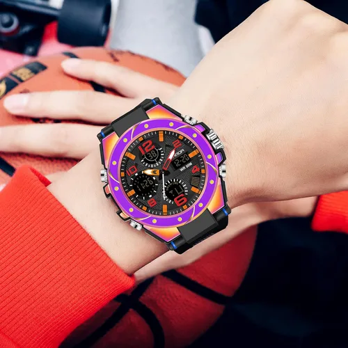 Vista 4 de findtime Reloj para hombre relojes militares para hombre impermeables 5 ATM deportivo para trabajo digital analógico color negro verde dorado