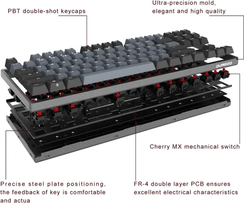 Vista 5 de Durgod Taurus K320 TKL - Teclado mecánico para gamers (87 teclas, doble disparo PBT, NKRO - USB tipo C, Gris (Space Grey)