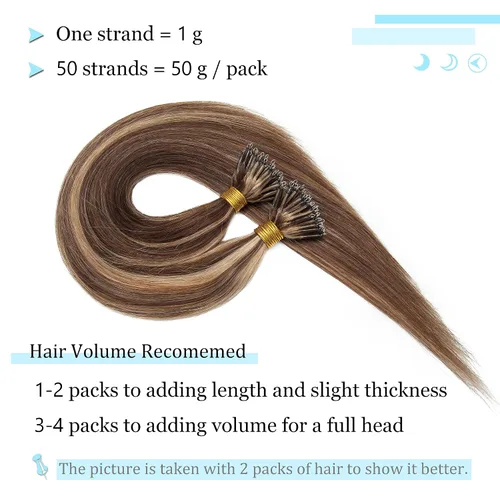 Vista 278 de SEGO Extensiones de cabello humano con micro cuentas, extensiones de cabello humano con micro bucle, lacio, natural, fusión fría, 1.76 oz/paquete