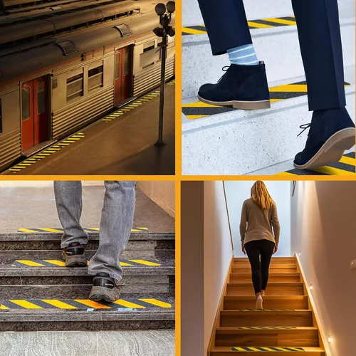 Vista 5 de LifeGrip - Peldaños de tracción antideslizantes (paquete de 10), 4 x 28 pulgadas, amarillo y negro, cinta de mejor agarre con textura