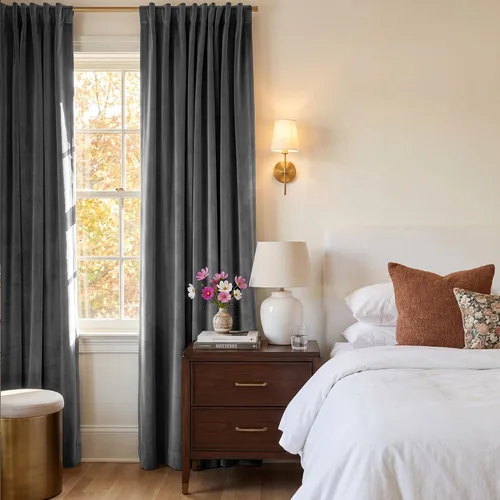 Vista 8 de StangH Cortinas de terciopelo gris de 84 pulgadas para oscurecer la habitación, con aislamiento térmico, cortinas gruesas y pesadas para sala