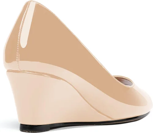 Vista 5 de WAYDERNS Zapatos de tacón bajo con cuña de charol y puntera abierta para mujer de 2 pulgadas
