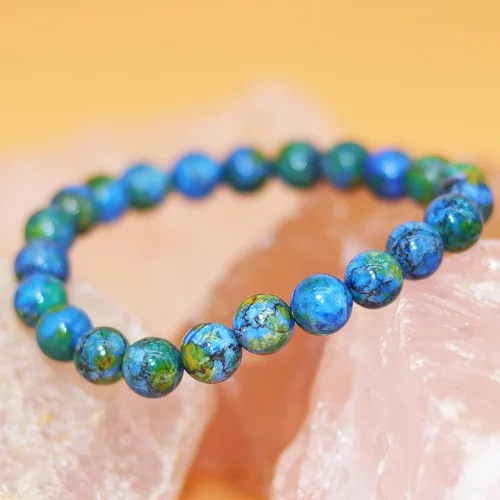 Vista 4 de DAZCOLO - Pulsera de gemas hecha a mano de 7,5 pulgadas, piedras preciosas elásticas de 8 mm, cuentas redondas, cristales de cuarzo, unisex