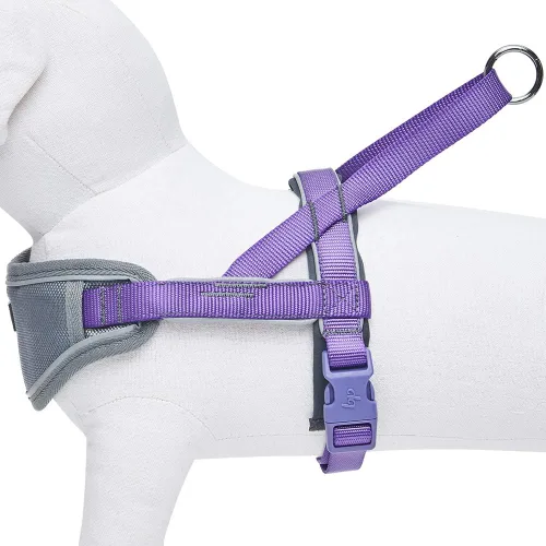 Vista 4 de Blueberry Pet Arnés morado para perro, tamaño mediano, arnés para perros pequeños, arnés para cachorros, chaleco de nailon reflectante, ajustable