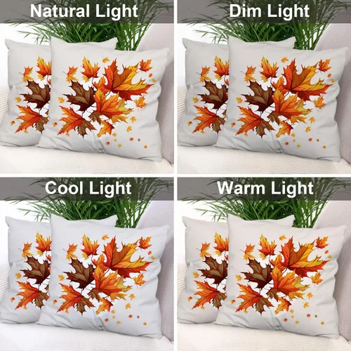 Vista 7 de Batmerry Autumn Maple Leaves Throw Pillow Covers, red Fall Orange Leaves Decorative Pillow Covers Digital Printing Blended for Couch Sofa Bed