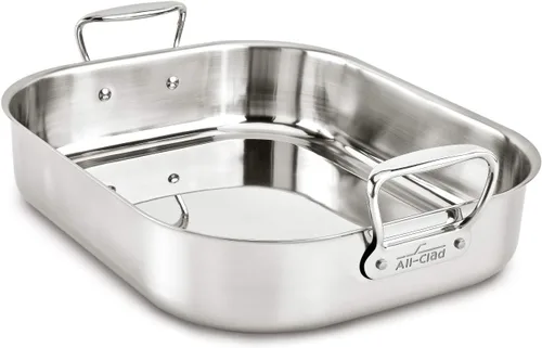 Vista 2 de All-Clad E752S264 Asador pequeño de acero inoxidable apto para lavavajillas con estante de utensilios de cocina, color plateado, L, Acero inoxidable