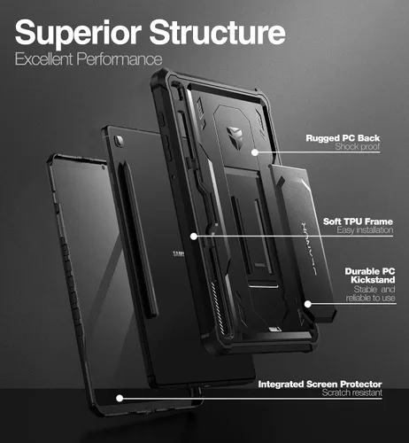 Vista 4 de Dexnor Funda para Samsung Galaxy Tab S6 Lite de 10.4 pulgadas 2024/2022/2020, [Protector de pantalla integrado y soporte] con portabolígrafos