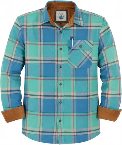 Vista 6 de Gioberti - Camisa a cuadros de franela cepillada de 100% algodón para hombre con contraste de pana Carbón vegetal