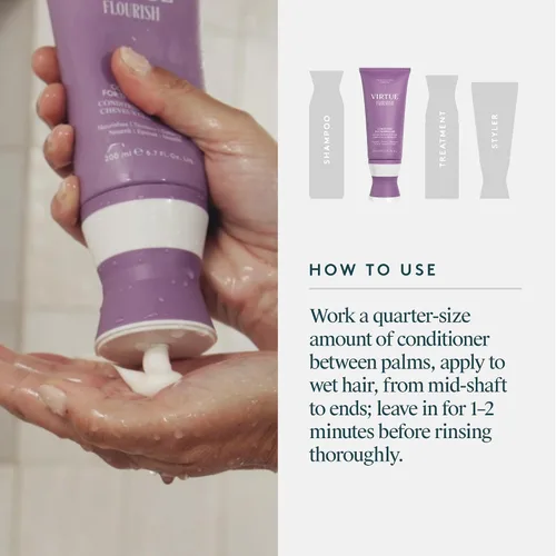 Vista 9 de VIRTUE Acondicionador Flourish para cabello fino o adelgazante, producto de crecimiento del cabello sin sulfato, desenreda y espesa, seguro
