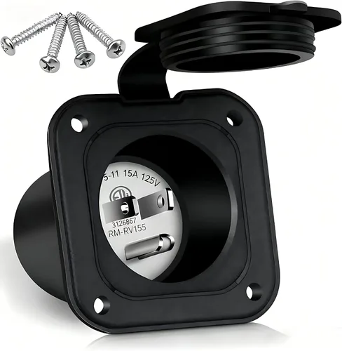 Vista 7 de SVNR Entrada con brida de 15 amperios de 125 V, enchufe de entrada de alimentación de tierra NEMA 5-15P con cable de extensión integrado de 18