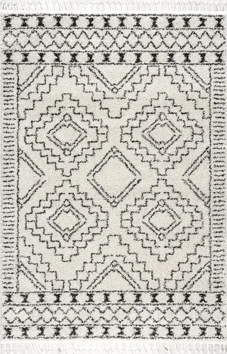 Vista 8 de nuLOOM Vasiliki - Alfombra de pelo largo estilo tribal marroquí Vasiliki Blanquecino