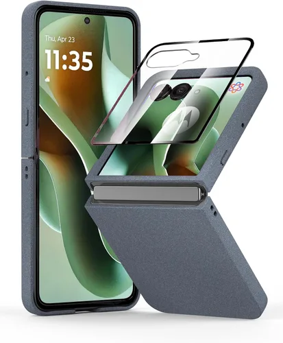 Vista 14 de Funda delgada de piel sintética para Motorola Razr Plus 2023, [cubierta frontal transparente + parte trasera de cuero duro de policarbonato] Marrón