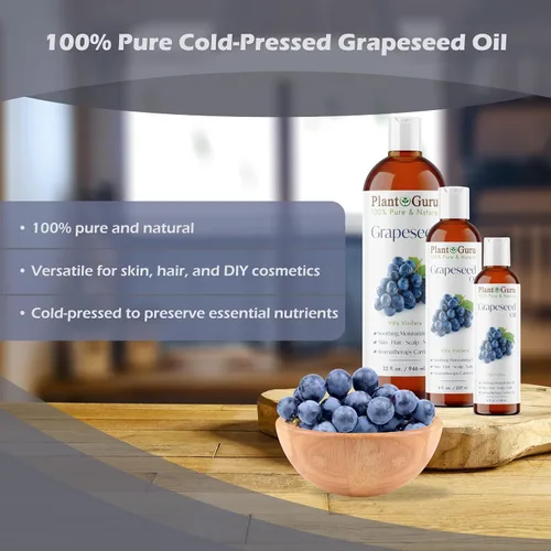 Vista 3 de Plant Guru Aceite de semilla de uva de 16 onzas líquidas prensado en frío, 100% puro, natural portador para la piel, cuerpo, cara y crecimiento