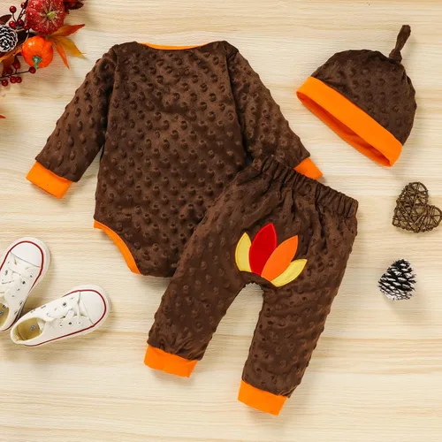 Vista 3 de Viworld Ropa de Acción de Gracias para bebé niño y niña, mameluco de manga larga de pavo para recién nacido, pantalones largos y sombrero, 3 piezas