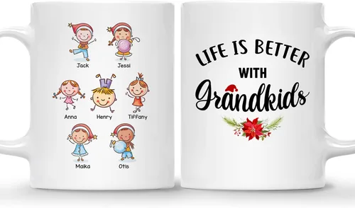Vista 27 de Gossby Taza personalizada – GRANDKIDS MAKE LIFE MORE GRAND (1 niño) – Taza de café de cerámica de 11 onzas y 15 onzas para abuelos/abuelos – Idea