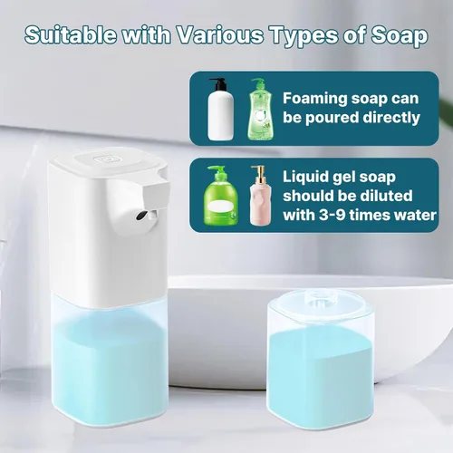 Vista 5 de Dispensador automático de jabón espumoso, espuma ajustable de 4 niveles, dispensador automático de jabón de manos de 11.8 fl oz, recargable