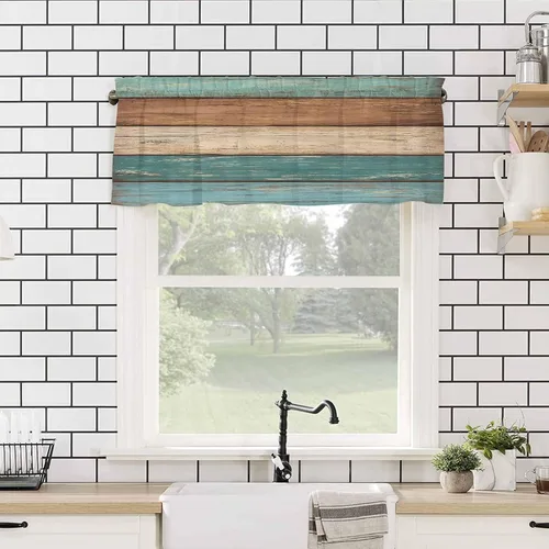 Vista 115 de Cenefa de cortina con lazo rojo de Navidad para ventanas, sala de estar, cocina, baño, granja, bolas de Navidad de acuarela con diseño de bayas