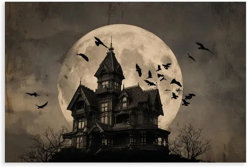 Vista 9 de JDBeehpy Spooky Halloween Cemetery Scene Wall Art Jack - O' - Lanterns Poster Mysterious Night Sky Frame Canvas Print PaintingCreepy Decor Mural