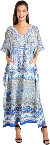 Vista 24 de Miss Lavish London - Kaftán largo para mujer - Kaftán de playa africano y kaftan moderno para fiesta y bodas 109-azul