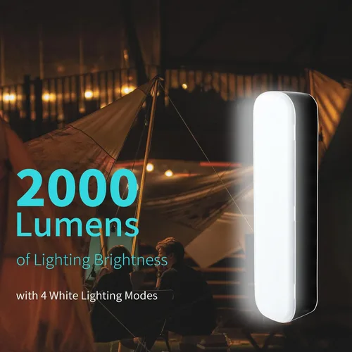 Vista 3 de Linterna solar recargable para campamento, 2000 lúmenes, 4 modos de luz, carga solar y USB (negro)