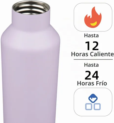 Vista 2 de Botella de agua aislada con popote, termo de acero inoxidable de doble pared al vacío de 25 onzas con 2 tapas, color púrpura