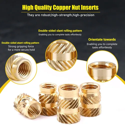 Vista 7 de Canitu 350 piezas de insertos roscados, M2/M2.5/M3/M4/M5/M6 rosca métrica hembra Kit surtido de tuercas moleteadas de latón para plástico