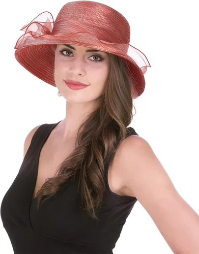 Vista 3 de Sombrero de tocado de organza para mujer, de ala ancha, para boda, fiesta de té