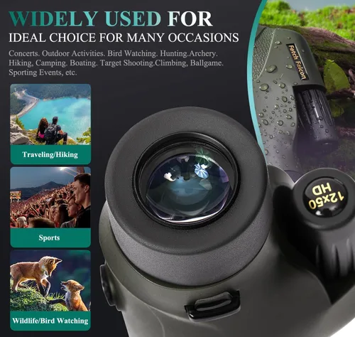 Vista 6 de Monoculares impermeables con relleno de nitrógeno HD 12x50 IPX7 con soporte para teléfono, trípode, correa de mano – Óptica BAK4 FMC, HD verde