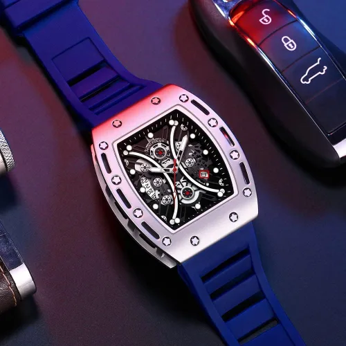 Vista 2 de Mini Focus Unique Men Watch Tonneau Casual Wrist Watch (HollowWaterproofSuper LuminousCalendar) Soft Silicon Band Fashion Cool Watch for Men