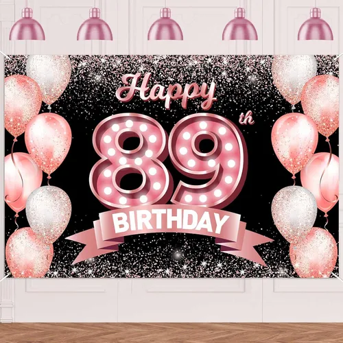 Vista 23 de Cartel de feliz cumpleaños décimo oro rosa, telón de fondo, saludos a 10 años, globos de confeti, decoración temática para niñas de 10 años