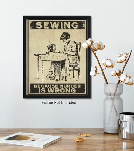 Vista 5 de Decoración de habitación de Sewing Because Murder Is Wrong, decoración de pared retro para cocina, baño, dormitorio, divertido regalo de arte