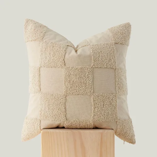 Vista 10 de Fundas de almohada de doble puntada 100 % algodón, fundas de almohada decorativas bohemias a cuadros con mechones de 20 x 20 pulgadas, hechas