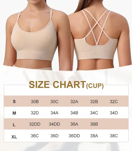 Vista 6 de Brasier deportivo acanalado para mujer, con tirantes acolchados, espalda, perfecto para yoga, entrenamiento y fitness, diseño de bajo impacto y sin