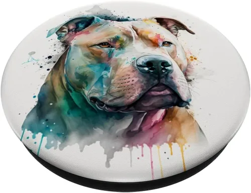 Vista 2 de Pitbull - Diseño de acuarela para perros PopSockets intercambiables PopGrip