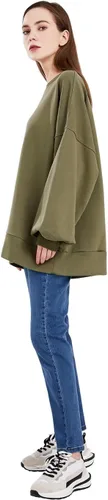 Vista 6 de utcoco Sudaderas de gran tamaño para mujer, de manga larga, cuello redondo, ajuste holgado, casual, color liso