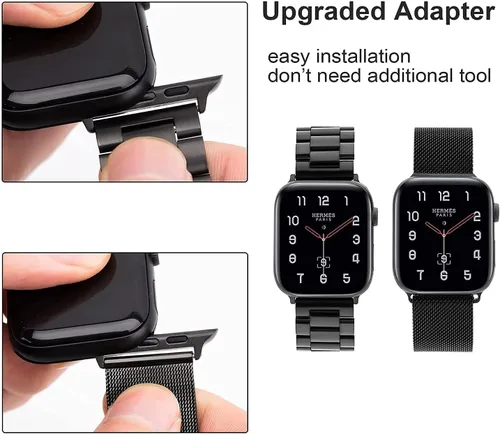 Vista 4 de Paquete de 2 correas de metal compatibles con Apple Watch Band 38/40/41/42/44/45/46/1.929 in, acero inoxidable y malla milanesa para iWatch Band