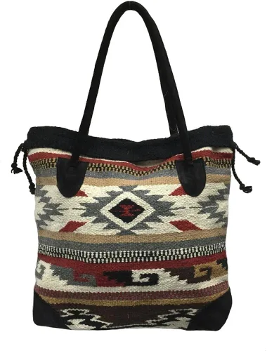 Vista 5 de Monterrey - Bolso de mano para mujer, tejido a mano, con estampado azteca del suroeste, asas G, Diseño G