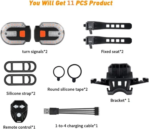 Vista 3 de Luz trasera de bicicleta con señal de giro, luces traseras de bicicleta divididas, luces traseras de bicicleta recargables por USB para ciclismo