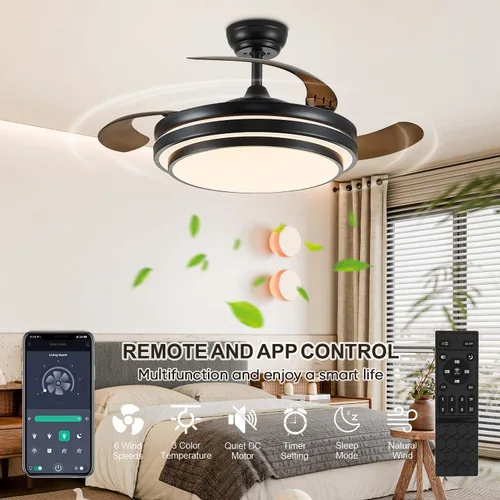 Vista 7 de FIDGRA Ventilador de Techo Fandelier de 42 Pulgadas con Luz, Ventilador de Techo Retráctil con Luces para Dormitorio, Sala de Estar, Comedor