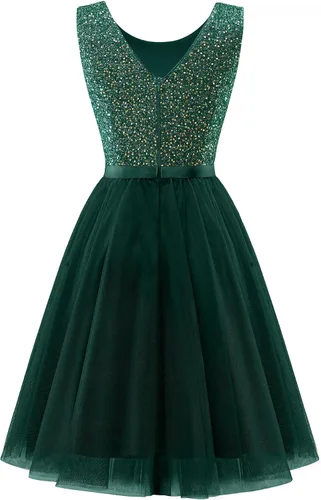 Vista 6 de BeryLove Vestido de lentejuelas vintage una línea de boda formal vestido de tul sin mangas vestido de cóctel mini vestido