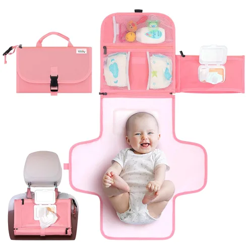 Vista 12 de Kopi Baby Cambiador de pañales portátil, bolsa de viaje para cambiador de pañales para bebé con bolsillo para toallitas, cambiador portátil
