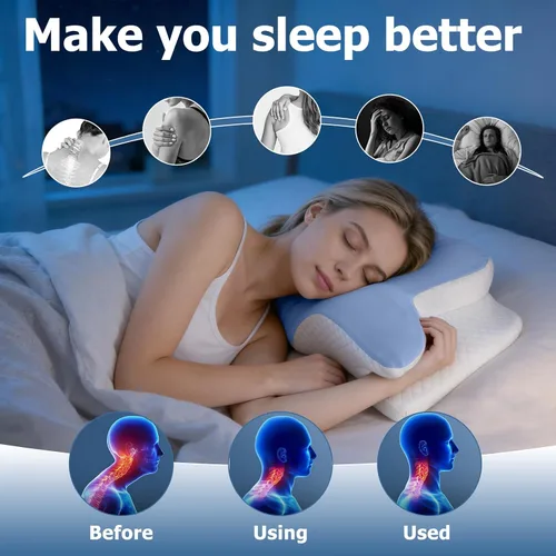 Vista 5 de Almohada cervical de espuma viscoelástica – Almohada ortopédica ajustable de contorno para soporte de cuello y hombros, inodora, apta para dormir