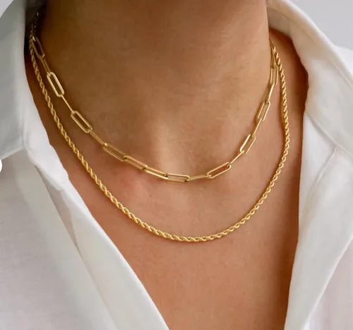 Vista 4 de LEXODY Collares apilables para mujer, chapados en oro de 14 quilates, collares de oro en capas, delicado collar de oro con puntos, cadena