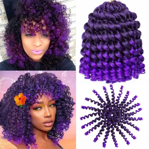 Vista 14 de Leeven Pelo corto de 8 pulgadas de Jamaica Bounce Wand Curl Crochet Hair Senegalese Twist sintético trenzado de pelo Ombre rosa Jumpy Wand Rizado