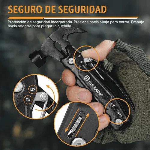 Vista 4 de Regalos para hombres, martillo multiherramienta 15 en 1, accesorios de campamento, equipo de supervivencia, relleno de calcetines