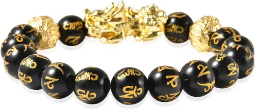 Vista 7 de SHOP LC DELIVERING JOY Feng Shui Wealth Bracelet for Men Women, Beads Stretchable Good Luck Bracelet Gold Plated Dragon Lucky 6.50" Birthday