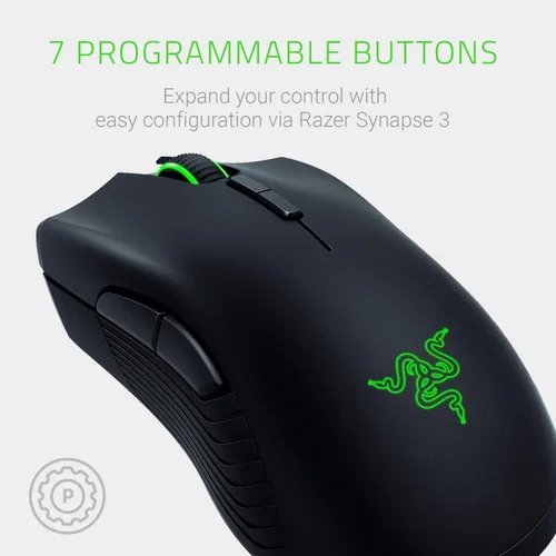 Vista 6 de Razer Mamba - Mouse inalámbrico para videojuegos sensor óptico de 16,000 DPI - Iluminación Chroma RGB - 7 botones programables - Interruptores