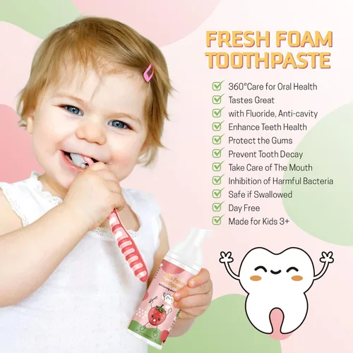 Vista 2 de Pasta de dientes de espuma para niños, 4 paquetes de pasta de dientes de espuma para cepillo de dientes eléctrico en forma de U, pasta de dientes