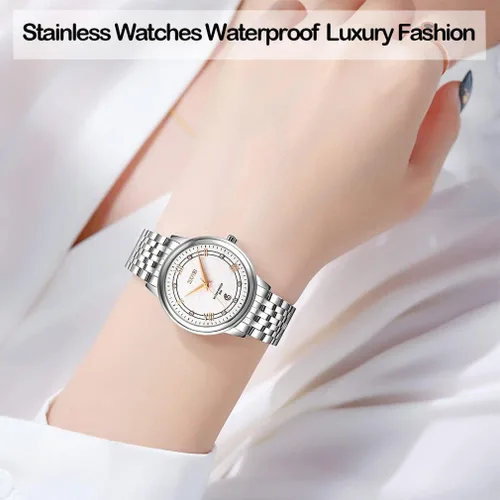 Vista 2 de SKMEI Watches for Women Fashion Dress Diamond Ladies Small Wrist Watch Two Tone Stainless Steel Waterproof Day Date Analog Quartz Female Watches