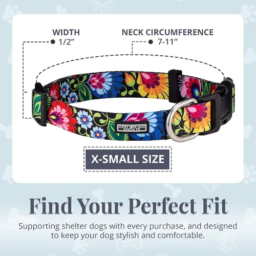 Vista 4 de Lucky Love Dog - Collar para perras pequeñas, diseño Blackbird de estampado alegre con flores de primavera y verano, talla XS Collar Blackbird